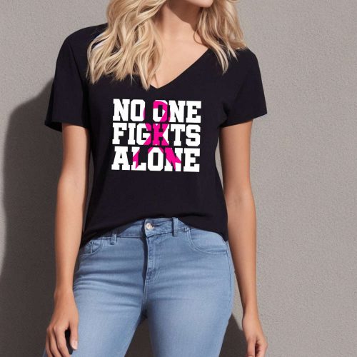 Empower with Love: No One Fights Alone Pink Ribbon Sweatshirt – Inspiring Cancer Motivation & Family Support October Breast Cancer Awareness Sweatshirt