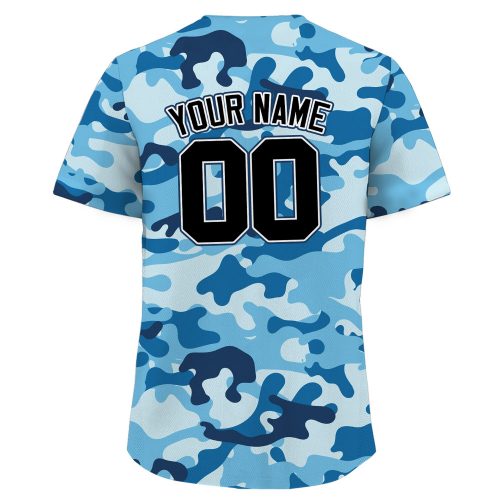 Custom Light Blue Camo Baseball Jersey with Teamname Name Number – Perfect Gifts for Baseball Fans Men Women Youth Jerseys Shirt