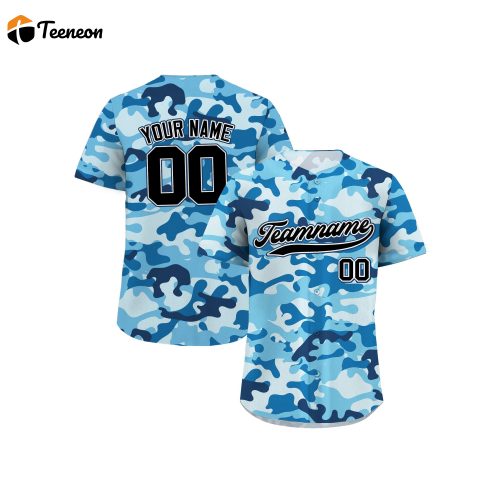 Custom Light Blue Camo Baseball Jersey with Teamname Name Number – Perfect Gifts for Baseball Fans Men Women Youth Jerseys Shirt