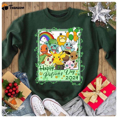 Pokemon St Patrick s Day Shirt: Pikachu Shamrock Irish Happy Saint Patrick s Day Eevee Gengar