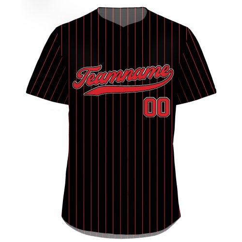 Custom Printed Black Red Pinstripe Baseball Jersey Personalized Teamname Name Number Jerseys for Men Women Youth Perfect Gifts for Baseball Fans