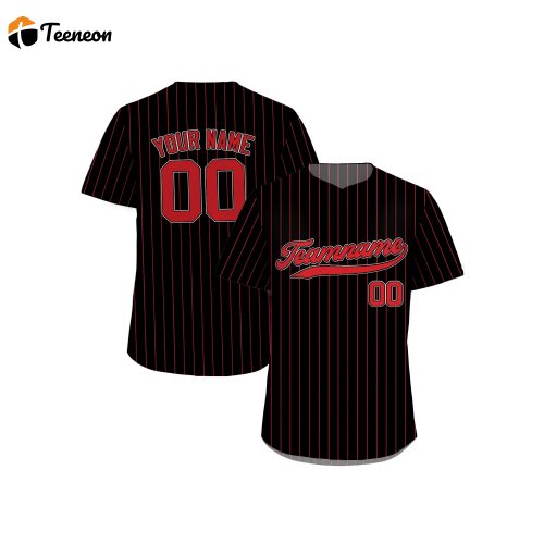 Custom Printed Black Red Pinstripe Baseball Jersey Personalized Teamname Name Number Jerseys for Men Women Youth Perfect Gifts for Baseball Fans