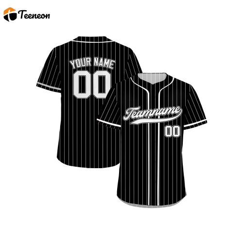 Custom Printed Black White Pinstripe Baseball Jersey – Add Teamname Name & Number! Perfect Jerseys for Men Women & Youth – Ideal Gifts for Baseball Fans