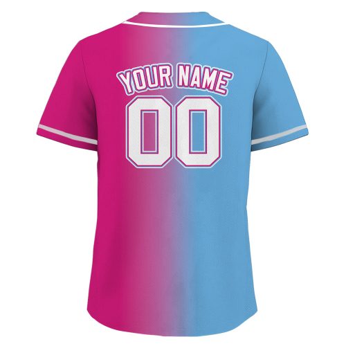 Shop the Stylish and Personalized Printed Blue Pink Gradient Custom Baseball Jersey with Teamname Name Number – Perfect Jerseys Shirt for Men Women Youth Ideal Gifts for Passionate Baseball Fans