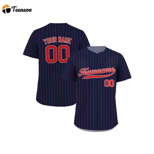 Custom Printed Navy Red Pinstripe Baseball Jersey Personalized Teamname Name Number Men Women Youth Perfect Gifts for Baseball Fans