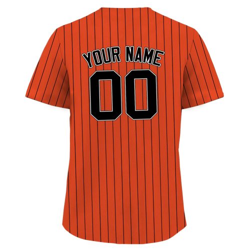 Custom Printed Orange Black Pinstripe Baseball Jersey – Personalized Teamname Name & Number Men Women Youth Sizes Perfect Baseball Fan Gifts!