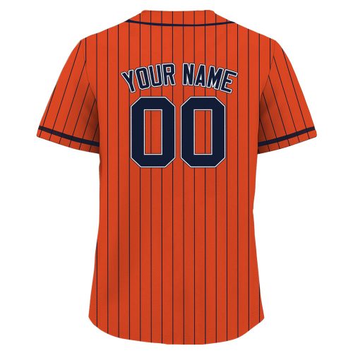 Custom Printed Orange Navy Pinstripe Baseball Jersey with Teamname Personalized Name Number Men Women Youth Perfect Gift for Baseball Fans