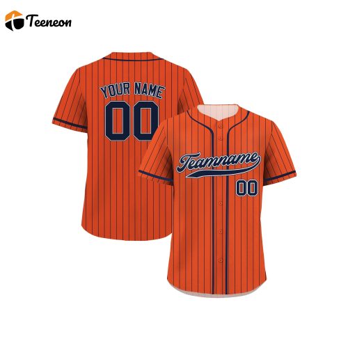 Custom Printed Orange Navy Pinstripe Baseball Jersey with Teamname Personalized Name Number Men Women Youth Perfect Gift for Baseball Fans