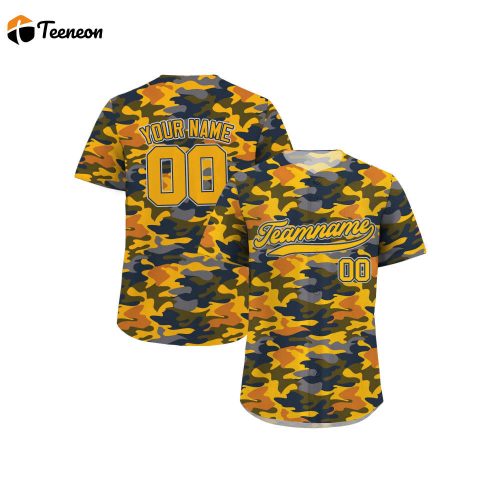 Get Your Own Personalized Yellow Camo Baseball Jersey with Teamname Name Number – Perfect Gift for Baseball Fans! Custom Jerseys Shirt for Men Women & Youth