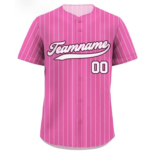 Stylish Pink White Pinstripe Custom Baseball Jersey with Personalized Teamname Name & Number – Ideal Jerseys for Men Women and Youth Perfect Gifts for Baseball Fans!