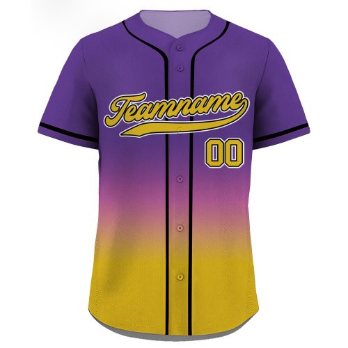 Custom Purple Yellow Gradient Baseball Jersey with Team Name & Number – Men Women Youth Perfect Gifts for Baseball Fans