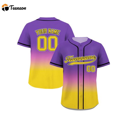 Custom Purple Yellow Gradient Baseball Jersey with Team Name & Number – Men Women Youth Perfect Gifts for Baseball Fans