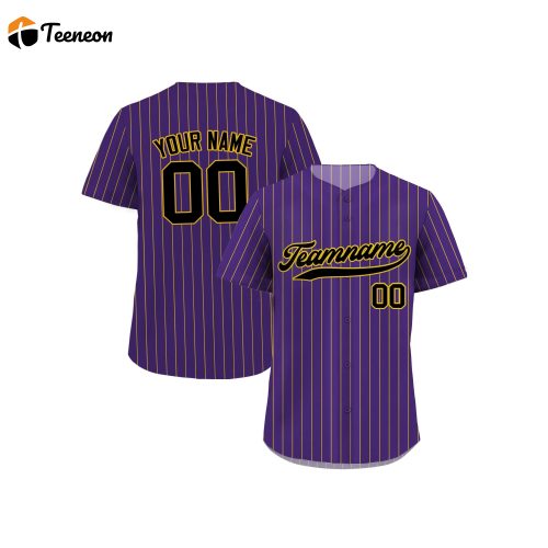 Custom Printed Purple Yellow Pinstripe Baseball Jersey Personalized Teamname Name Number Jerseys for Men Women Youth Ideal Gifts for Baseball Fans (282 characters)