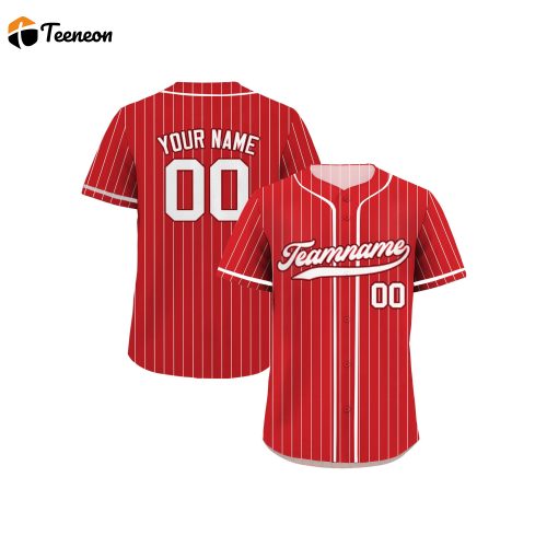 Custom Printed Red White Pinstripe Baseball Jersey Personalized Teamname Name Number Men Women Youth Jerseys Perfect Gifts for Baseball Fans