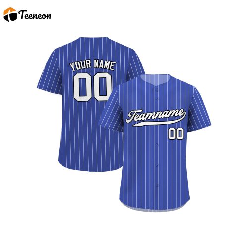 Custom Printed Royal Blue White Pinstripe Baseball Jersey Personalized Teamname Name Number Jersey Shirt for Men Women Youth Ideal Gift for Baseball Fans