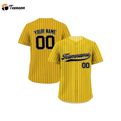 Custom Yellow Black Pinstripe Baseball Jersey Personalized Teamname Name Number Jerseys for Men Women Youth Ideal Gifts for Baseball Fans