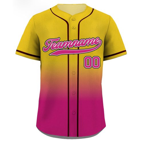 Custom Printed Yellow Pink Gradient Baseball Jersey with Teamname Name Number – For Men Women Youth – Perfect Baseball Fan Gift