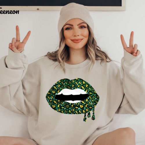 Cute Shamrock Lips Sweatshirt: St Patrick s Day Tee Gifts for Her