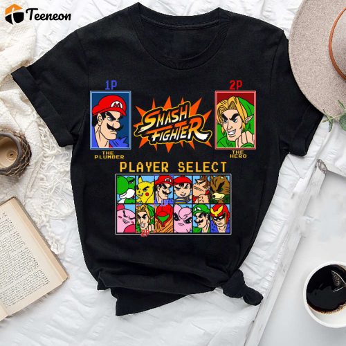 Nintendo Smash Fighter T-Shirt: Retro Game Nostalgia with Super Mario Pokemon & More!