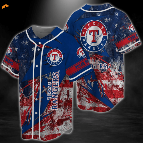 Texas Rangers MLB Baseball Jersey Shirt with US Flag