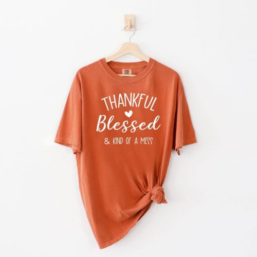 Express your Gratitude with our Thankful & Blessed Comfort Colors T-shirt – Perfect Heart Shirt for Thanksgiving Fall Vibes & Autumn Style in Pumpkin Patch Shirt Design!