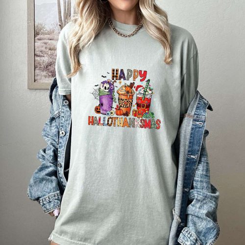 Shop the Best Thanksgiving Shirt Collection: Comfort Colors & Happy Hallothanksmas! Get in the Thankful Vibes with our Grateful Shirt & Coffee Lover Shirt Perfect for Thanksgiving Parties! (187 characters)