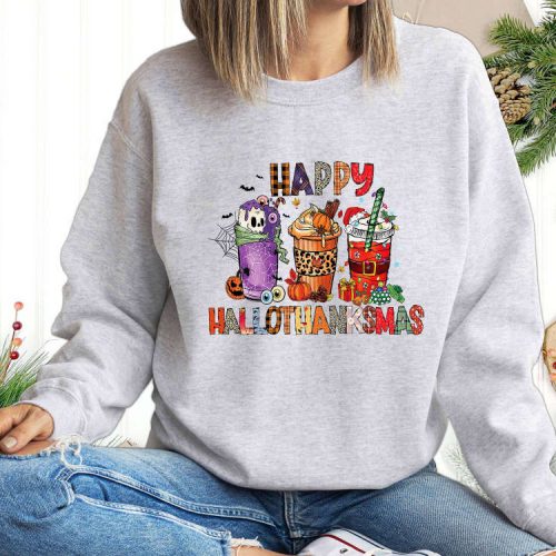 Get Cozy and Festive: Thanksgiving Sweatshirt Coffee Day Positive Vibe Shirt – Perfect Gift for Coffee Lovers Her and Friends this Hallothanksmas!