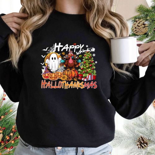 Cozy up with Thanksgiving Sweatshirt: Ghost Face Fall & Thankful Vibes Shirt – Perfect Thanksgiving Gift! Stay Grateful with Hallothanksmas Shirt