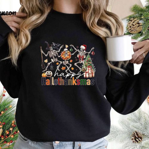 Thanksgiving Sweatshirt: Grateful Gift for Her & Unisex Thankful & Funny Skeleton Hallothanksmas Shirt