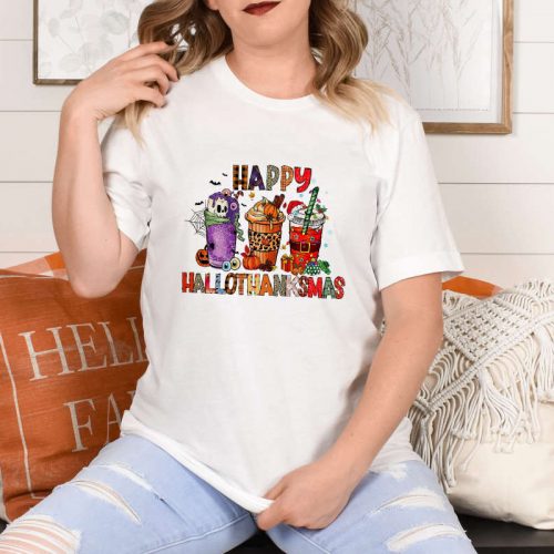 Express Gratitude with Thanksgiving T-Shirt: Happy Hallo Thanksmas Thankful Shirt Friend Thanksgiving Coffee Lover Positive Vibe Funny Thanksmas – Boost Your Style & Festive Spirit!