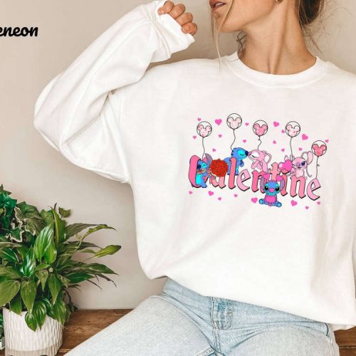 Spread the Love with Valentine Sweatshirt Disney Heart Shirt and Stitch Angel T-shirt Perfect Valentines Day Couple Disney Sweatshirt Collection