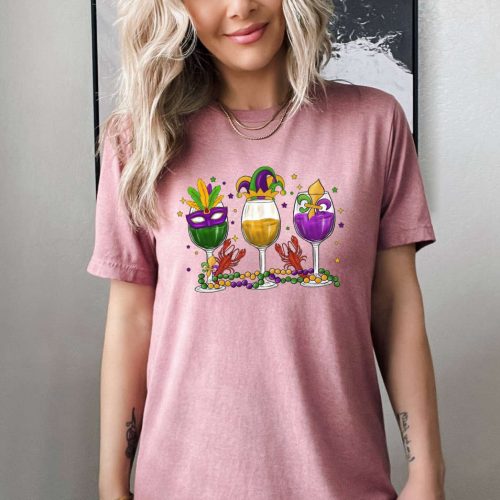 Shop the Best Wine Party T-shirt & Mardi Gras Shirts – Festival & Drinking Tees with Fleur De Lis Design! Perfect Mardi Gras Gift & Friend Party Tee for Fat Tuesday Celebrations!