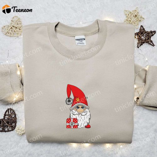 Cute Gnome Embroidered T-Shirt: Perfect Christmas Gift for Family – B Gift for Men Women Christmas Gift Ideas