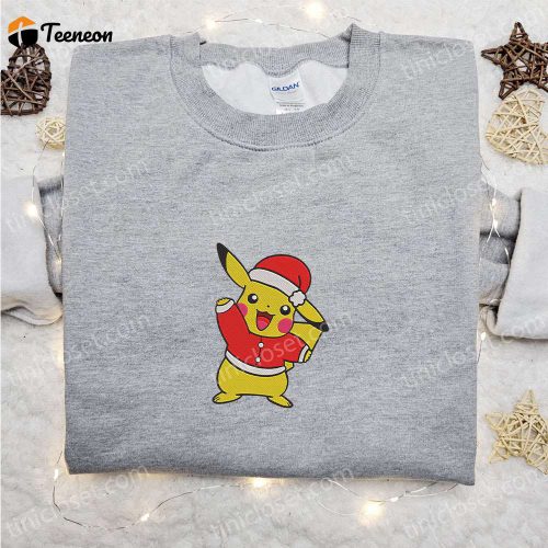 Cute Pikachu Christmas Embroidered T-Shirt: Perfect Pokemon Gift Idea for F Gift for Men Women Season!