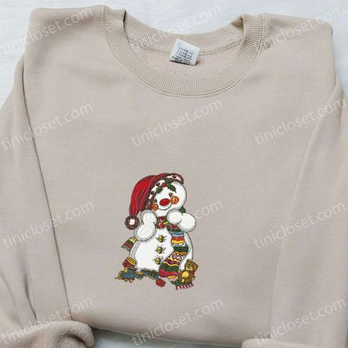 Cute Vintage Snowman Embroidered Hoodie: B Gift for Men Women Christmas Gift for Family