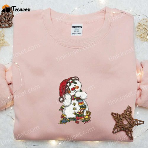 Cute Vintage Snowman Embroidered Hoodie: B Gift for Men Women Christmas Gift for Family