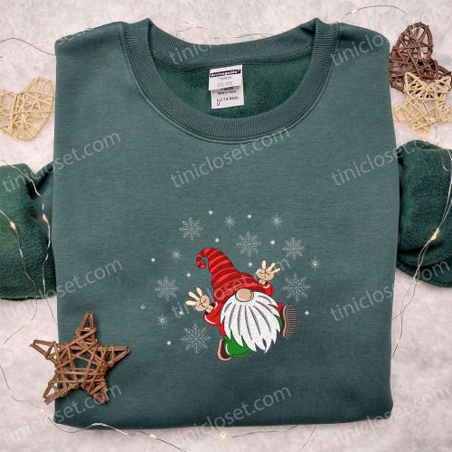 Cozy Gnome Snowflakes Embroidered Hoodie: Perfect Christmas Gift for Family